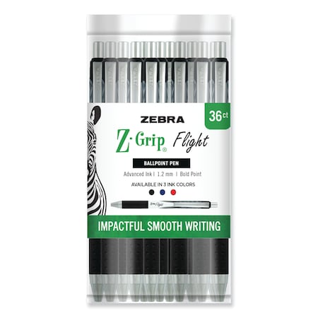 Zebra Pen Z-Grip Flight Ballpoint Pen, Retractable, Bold 1.2 mm, Assorted Ink and Barrel Colors, 36PK 92209